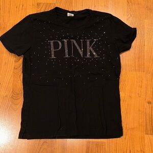 PINK Victoria's Secret Black Tee with rhinestone Accents